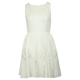 Alice + Olivia-Alice + Olivia Lace Mini Dress in White Cotton-White