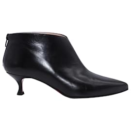 Christian Louboutin-Christian Louboutin Kitten-Heel Ankle Boots in Black Leather-Black