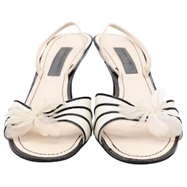 Alberta Ferretti-Alberta Ferretti Feather-Trimmed Slingback Sandals in Beige Leather-Beige
