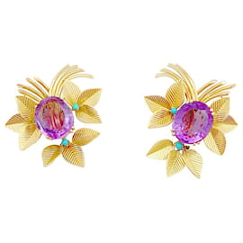 inconnue-Vintage earrings, yellow gold, amethysts, turquoise.-Other