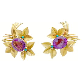 inconnue-Vintage earrings, yellow gold, amethysts, turquoise.-Other