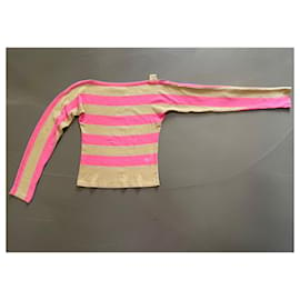 Sonia Rykiel-T-shirt de manga comprida com riscas cáqui rosa e bege Sonia Rykiel T. 36-Rosa,Bege,Caqui
