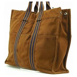 Hermès-[Used] Hermes HERMES Tote Bag Full Tote MM Brown 100% Cotton-Brown
