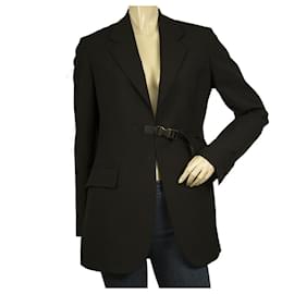Prada-Jaqueta feminina Prada blazer preto de lã virgem push-lock tamanho 38-Preto