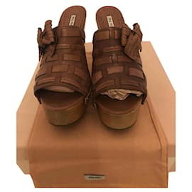 Miu Miu Leather Clogs Brown Brown