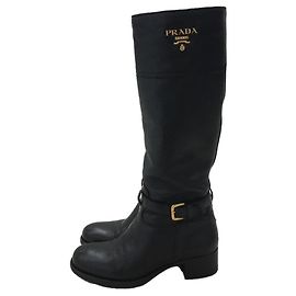PRADA Lange Stiefel / 35.5 / BLK / Leder Schwarz