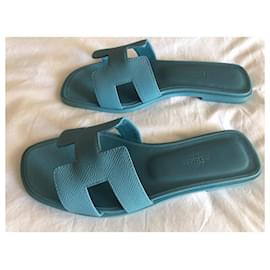 Hermès-Sandales Hermès Oran Bleu Littoral 36,5-Bleu