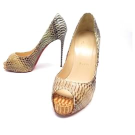 Christian Louboutin-CHRISTIAN LOUBOUTIN SHOES NEW VERY PRIVATE PUMPS 37 PYTHON LEATHER-Brown