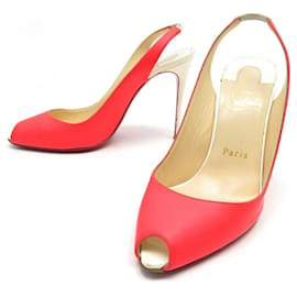 Christian Louboutin-CHRISTIAN LOUBOUTIN SHOES SLINGBACK PUMPS 37 FLUORESCENT PINK LEATHER SHOES-Pink