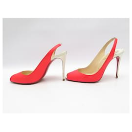 Christian Louboutin-CHRISTIAN LOUBOUTIN SHOES SLINGBACK PUMPS 37 FLUORESCENT PINK LEATHER SHOES-Pink