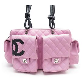 BOLSA DE MÃO CHANEL CAMBON REPÓRTER GM EM COURO ACOLHEDOR ROSA Rosa
