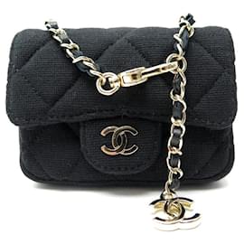 Chanel-NEUF SAC A MAIN CHANEL CEINTURE TIMELESS EN TOILE MATELASSEE NOIRE BELT HAND BAG-Noir