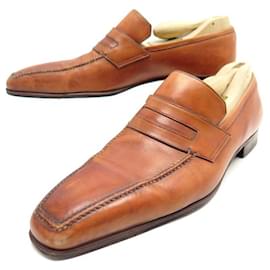 Santoni-SANTONI MOCCASIN SHOES 10 IT 45 FR PATINA LEATHER + SHOES SHOES-Brown