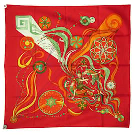 Hermès-HERMES SCARF THE DANCE OF THE COSMOS SQUARE 90 PAUWELLS SILK RED SILK SCARF-Red