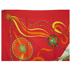 Hermès-HERMES SCARF THE DANCE OF THE COSMOS SQUARE 90 PAUWELLS SILK RED SILK SCARF-Red