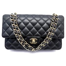 Chanel-NEW CHANEL CLASSIC TIMELESS MEDIUM HANDBAG BLACK QUILTED LEATHER BAG-Black
