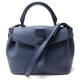 LANCEL CHARLIE PM A HANDBAG08370 NAVY BLUE LEATHER HAND BAG Navy blue
