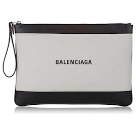 Balenciaga-Balenciaga White Navy Clip M Clutch Bag-Black,White
