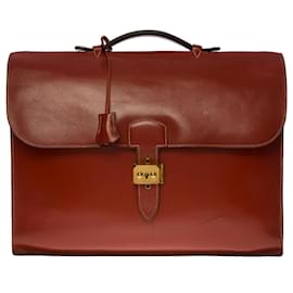 Hermès-Very refined Hermès Briefcase Sac à dépêches in brick red box leather, garniture en métal doré-Red