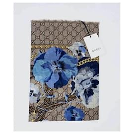 Gucci-Gucci Stola gg supreme nuevo estampado de flores Azul Múltiples colores-Azul