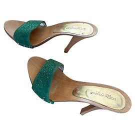 Dolce & Gabbana Clogs Emerald Green Suede Swarovski Olive green