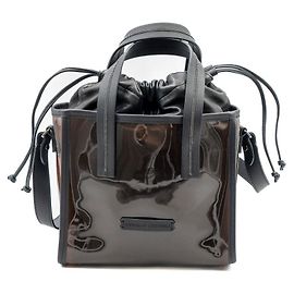 Mini bolsa Brunello Cucinelli em couro envernizado marrom escuro com acabamento em couro preto Marrom