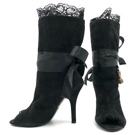 Bottines à bout ouvert Dolce & Gabbana en daim noir avec épingle à nourrice et broche à breloque Noir