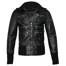 Dolce & Gabbana-Dolce and Gabbana Moto Jacket in Black Goatskin Leather-Black
