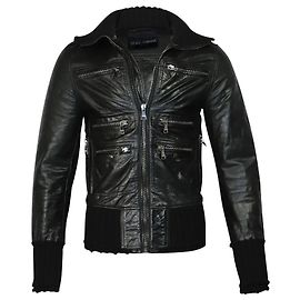 Dolce & Gabbana Giubbotto Moto Dolce e Gabbana in Pelle di Capra Nera Nero