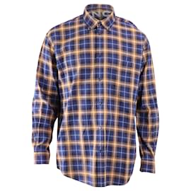 Balenciaga-Camisa xadrez de flanela com logo nas costas Balenciaga em algodão azul-Outro