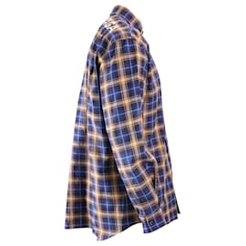 Balenciaga-Camisa xadrez de flanela com logo nas costas Balenciaga em algodão azul-Outro