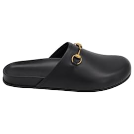 Gucci-Gucci Horsebit Slip-On Sandal in Black Leather-Black