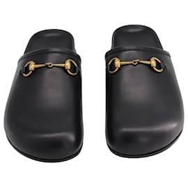 Gucci-Gucci Horsebit Slip-On Sandale aus schwarzem Leder-Schwarz