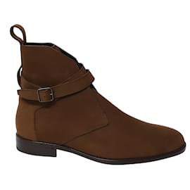 Saint Laurent-Saint Laurent Ankle Boots with Strap in Brown Suede-Brown