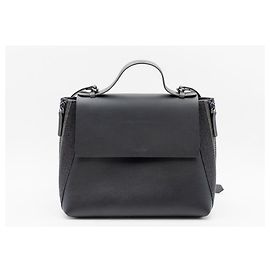 Bolsa de alça superior Brunello Cucinelli em couro preto com lona e acabamento lateral Monili Preto