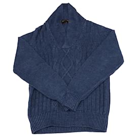 Loro Piana-Suéter de tricô com decote em V canelado Loro Piana em linho azul-Azul