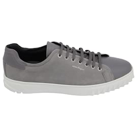 Salvatore Ferragamo-Salvatore Ferragamo Low-Top Sneakers in Grey Calf Leather and Nubuck-Grey