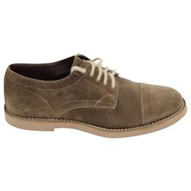 Brunello Cucinelli-Brunello Cucinelli Cap-Toe Lace-Up Shoes in Olive Suede-Green,Olive green