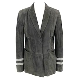 Brunello Cucinelli-Brunello Cucinelli suede coat in grey with Precious details-Grey