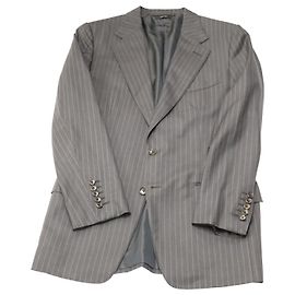 Tom Ford Striped Suit Coat in Grey Wool Grey