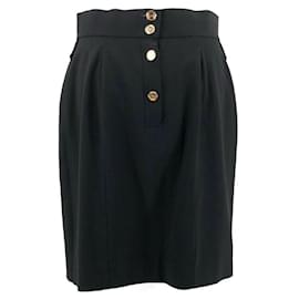 Chanel-Chanel vintage skirt in black wool with flat chanel bag buttons-Black