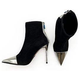 Balmain ankle boots in black suede with silver toe tips Black