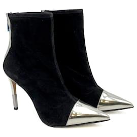 Balmain-Balmain ankle boots in black suede with silver toe tips-Black