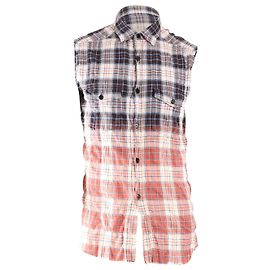 Camicia smanicata Saint Laurent in cotone multicolore con stampa check invecchiato Multicolore