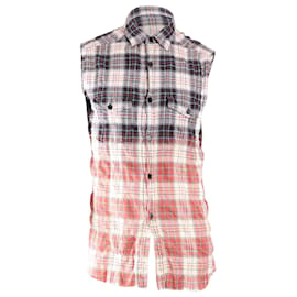 Saint Laurent-Saint Laurent Distressed Check-Print Sleeveless Shirt in Multicolor Cotton-Multiple colors