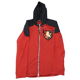 Balmain Lion Patch Zip Hoodie aus roter Baumwolle Rot