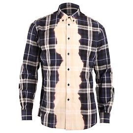 Camicia Bottega Veneta a Quadri Sbiancati in Cotone Multicolor Blu