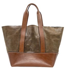 Cabas Brunello Cucinelli en cuir vieilli marron & vert Marron