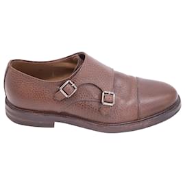 Brunello Cucinelli-Brunello Cucinelli Monk Strap Shoes doublés en cuir de veau marron Cuir-Marron
