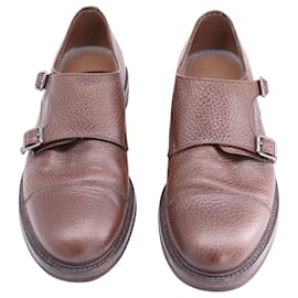 Brunello Cucinelli-Zapatos Monk Strap con forro Brunello Cucinelli en piel de becerro marrón Cuero-Castaño